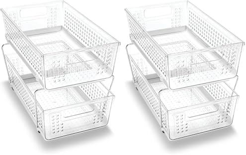 madesmart 2 Tier Organizer, Multi-Purpose Slide-Out Storage Baskets with Handles, Pack of 2, Plastic, Clear by madesmart%C2%AE