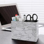 PU Leather Multi-Compartment Pen Holder Desktop Organizer Pencil Cup Storage Caddy for Office Home Supplies with Decorative Ornamental Floral Elements - Image 5