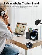 Desk Supplies Organizer, Multi-Functional Pencil Pen Holder with Wireless Charger, Desktop Stationery Organizer, Home Office Supply Storage Box Caddy (Black) - Image 3