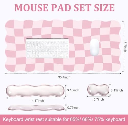 L-SPOUTTO Pink Checkered Mouse Pad Set,Scalloped Pastel XXL Desk Mat Set - Image 5