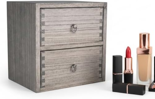 DDYURI Wooden Desktop Drawer Organizer Box 2-Tier Tabletop Storage Cabinet for Office Makeup Dressing Table Dark Brown - Image 4