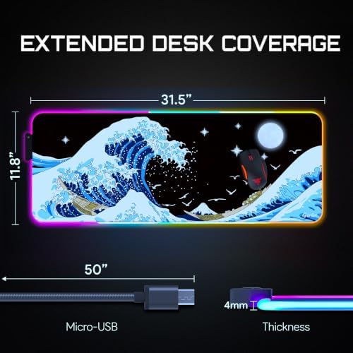 Gerlos RGB Gaming Mouse Pad, Large LED Desk Mat for Gamer, 31.5" x 11.8" - Image 3