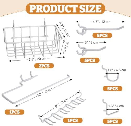 24PCS Pegboard Accessories Organizer Kit, Dual-Lock Pegboard Hooks with Locking Pins 2 Wire Storage Baskets Paper Towel Holder 6-Hook Rack Heavy Duty Steel Pegboard Storage Organizer White - Image 5