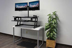 Rocelco 37.5" Deluxe Height Adjustable Standing Desk Converter with Dual Monitor Mount and Anti Fatigue Mat BUNDLE - Sit Stand Up Computer Workstation Riser - Keyboard Tray - Black (R DADRB-DM2-MAF) - Image 3