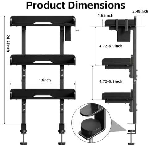3-Tier Clamp on Wood Desktop Shelf, Adjustable Height Office Desk Organizer - Image 2