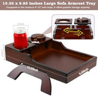 GHKINMAL Couch Cup Holder Tray, 15.4"x9.9" Large 4 in 1 Couch Armrest Table with 360°Rotated Phone Holder, Non-Slip Clip on Side Table for Drinks/Remote/Snacks, Ideal Gift for Husband, Wife, Parents - Image 6