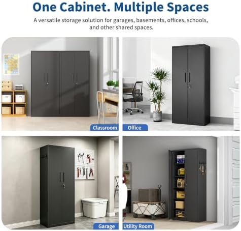 71" Metal Storage Cabinet, Locking Garage Storage Cabinet with Doors and 5 Adjustable Shelves, Tall Black Cabinet for Office, Garage, School - Image 6
