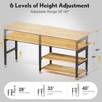 96” Adjustable Work Bench, 2-Layer Heavy Duty Workbench, 6000 LBS Capacity Workbench with Pegboard & Power Outlet, Rubber Wood Work Table for Garage, Office, Workshop, Home - Image 5