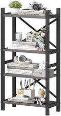 Desktop Bookshelf, 4-Tier Stackable Narrow Bookcase, Adjustable Industrial Desk Organizer & Hutch - Rustic Brown Wood Desktop Book Organizer for Living Room, Bedroom & Home Office by Homeiju