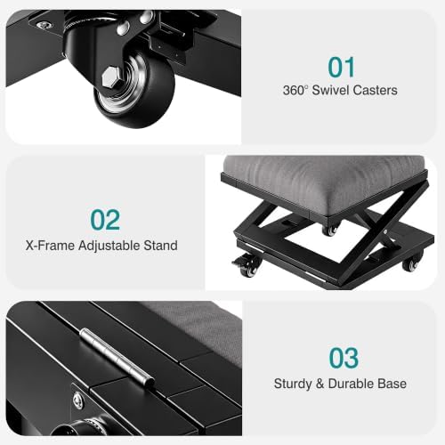 VECELO Foot Rest Under Desk at Work, Height Adjustable Rolling Foot Stool Set of 2 with Wheels, Cushioned Seat for Living Room, Bedroom, Home Office, Grey - Image 5