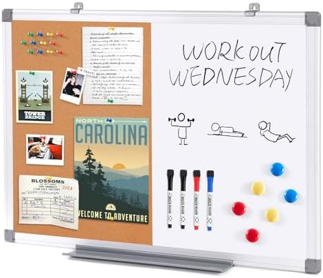 SWANCROWN White Board and Cork Board Combo, 24 x 18 in, Silver Frame by SWANCROWN