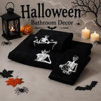 Peryiter 3pcs Halloween Skeleton Bath Towels Black White Decor for Bathroom - Image 6