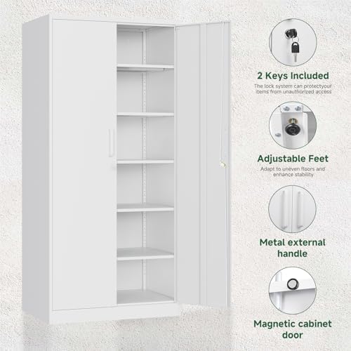Letaya Metal Storage Cabinet with Lock Door Adjustable Shelf,72" Steel Lockers for Office, Home,School,Kitchen,Garage Tool Utility Cabinet (2 Door-White) - Image 5