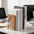 Resin Bookends Large Heavy Duty Bookends for Shelves, Unique Burl Wood Figure Book Ends for Study Office, Fancy Modern Decorative Book Supports for Bookshelf Organization (Pearlescent White) - Image 4