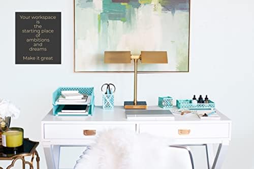 BLU MONACO | Aqua Desk Organizer Set for Women 6 Piece | Mail Sorter Organizer Countertop with Letter Sorter for Desk | Standing File Organizer with Mesh Pen Holders - Image 2