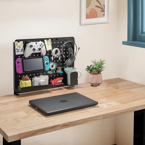ENHANCE Metal Pegboard Desk Organizer (18 x 14 in) Clamp On Desk Peg Board with 14 Attachments, Pegboard Shelf and Pegboard Hooks, Desktop Organizer for Home Office, Crafts, or Gaming Setups - Image 3