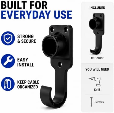EV Charger Wall Mount Organizer Kit, 3-Piece Garage Charging Station Holder with Cable Management, Fits Most EV Charging Cables, Charger Not Included - Image 7