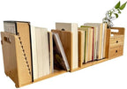 Desktop Bookshelf Expandable with Two Drawer Organizers Made of Bamboo, Collapsible Design & Compartments for Efficient, Clutter-Free Workspace Organization - Sleek Bookshelf by ECOHOME