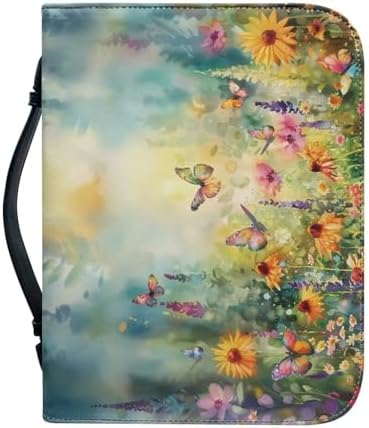 Boho Butterfly Floral Pattern Bible Cover for Women Men, Bible Case Bag with Top Handle PU Leather Bible Carrying Case for Church - Image 2