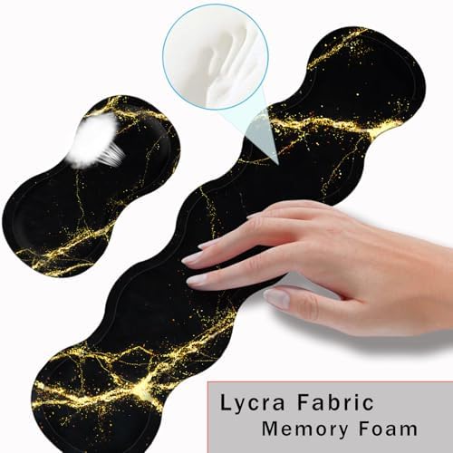 Keyboard Wrist Rest and Mouse Pad with Wrist Support Set Ergonomic Coaster,Memory Foam,Easy Typing Pain Relief,Large XL Desk Mat 31.5"x 11.8",Black Marble - Image 5