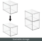 mDesign Plastic Stackable Bathroom Storage with Pull Out Bin Organizer Drawer for Cabinet, Vanity, Shelf, Cupboard, Cabinet, or Closet Organization - Lumiere Collection - 4 Pack - Clear - Image 4