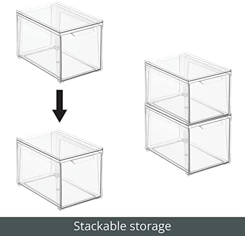 mDesign Plastic Stackable Bathroom Storage with Pull Out Bin Organizer Drawer for Cabinet, Vanity, Shelf, Cupboard, Cabinet, or Closet Organization - Lumiere Collection - 4 Pack - Clear - Image 4