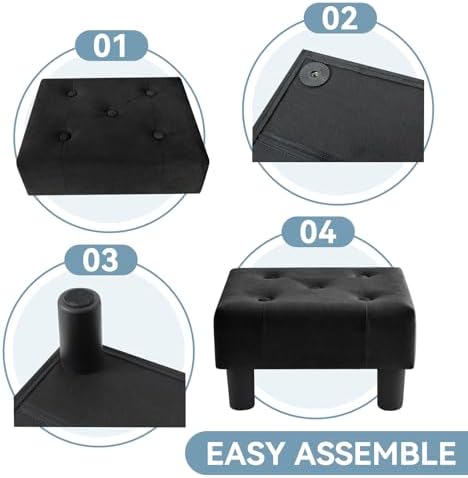 Poofzy Small Foot Stool Ottoman, Velvet Ottoman Foot Rest with Legs, Rectangle Foot Rest for Couch, Footstools and Ottomans Small for Living Room and Entryway (Black) - Image 5