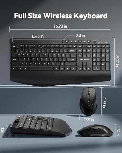 TECKNET Wireless Keyboard and Mouse Combo, Full Size Ergonomic Keyboard and Mouse with Wrist Rest & Phone Tablet Holder, Sleep Mode, 2.4G Lag-Free Cordless Silent Computer Mouse for Laptop PC Windows - Image 5