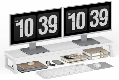 HOOBRO Dual Monitor Stand Riser, 39 Inch Large Computer Monitor Stand for 2 Monitors, Computer Monitor Riser, Desk Shelf Organizer for Office Desk, Accessories, White WW121CJ01 by HOOBRO