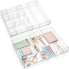 Briwooody 2 Pcs Acrylic Desk Drawer Organizer Maximum 11.8 x 17 x 1.9 Inch Expandable Drawer Organizer Trays with 7 Adjustable Compartments Desk Accessories for Makeup Silverware Office Bathroom by Briwooody