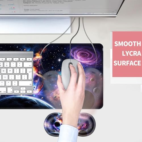 Mouse Pad,Large Desk Mat Set, 4in1 XL Mousepad + Keyboard Wrist Rest+Mouse Wrist Rest+Coaster with Ergonomic Desk Pad for Home Office Table Computer Cover -Planet Sky Star - Image 4