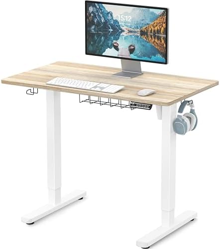 SHW 40 x 22 Inches Electric Height Adjustable Sit to Stand Desk, Maple by SHW