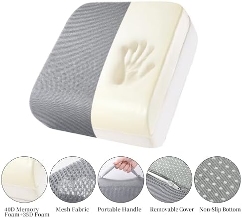 MABOZOO Extra Thick Chair Cushions,Office Chair Booster Seat Cushion to Raise Seat Height for Pain Relief,18 x 16 x 6 inch Non Slip Memory Foam Thick Cushion with Carry Handle（Grey） - Image 4
