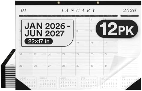 Desk Calendar 2026-2027 Large 22x17 Desk Calendar Jan 2026 - Jun 2027 Desk Blotter To-do List Planner (Black & White 12 Pack) by E-CLIPSUSA