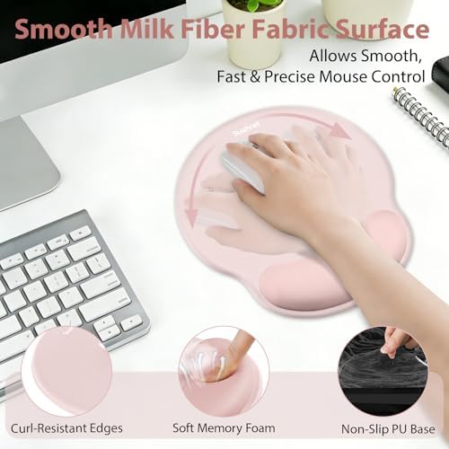 Sushret Mouse Pad and Keyboard Wrist Rest, 3-in-1 Gel Memory Foam Ergonomic Mouse Pad with Wrist Rest Set, Gaming Mousepad Arm Cushion Support for Computer Office Desk Accessories Cute Setup, Pink - Image 3