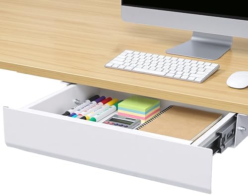 FLEXISPOT Under Desk Drawer, Steel Drawer for Desk Slide-out, Under table Mounted Drawer, Standing Workstation Storage Attachment for Office Home - 17.7” Width, White by Unknown