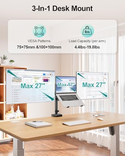 MOUNT PRO Dual Monitor and Laptop Mount for Max 27" Monitors & 17" Laptop - Image 2