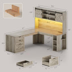 SEDETA 67" Farmhouse L Shaped Desk with Hutch, Grey - Image 2