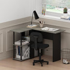 Furinno Abbott L-Shape Computer Desk with Bookshelf, French Oak Grey/Black - Image 2