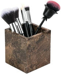 Marble Makeup Brush Holder - Brown Candle Toothbrush Cup for Bathroom Accessories, Decorative Pencil Organizer for Office Desk Aesthetic, Stone Utensil Container for Kitchen Countertop by LWALMS