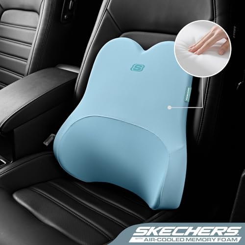 Skechers Air-Cooled & Memory Foam Lumbar Pillow,Lumbar Support Pillow for Office,Chair Lower Back Pain Relief Lumbar Pillow,Ergonomic Design Back Support Pillow for Office Chair,Car,Home,Travel,Blue - Image 2