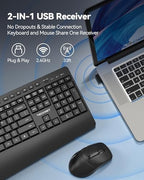 TECKNET Wireless Keyboard and Mouse Combo, Full Size Ergonomic Keyboard and Mouse with Wrist Rest & Phone Tablet Holder, Sleep Mode, 2.4G Lag-Free Cordless Silent Computer Mouse for Laptop PC Windows - Image 3