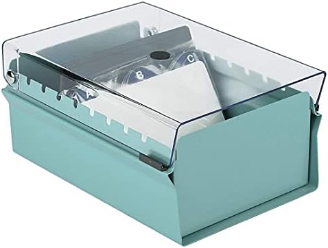 Acrimet 3 x 5 Card File Holder Organizer Box Metal Base Heavy Duty (AZ Index Cards and Divider Included) (Green Color with Clear Crystal Plastic Lid Cover) - Image 5