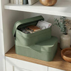 Decorative Storage Boxes with Lids - Set of 2 Fluted Photo Organizer Bins - Image 6