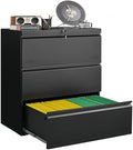 Guizeeopo Metal File Cabinet with Lock, 3 Drawer Lateral File Cabinets for Home Office, Heavy Duty Office Storage Cabinet for A4/Letter/Legal Size, Assembly Required(Black) by GUIZEEOPO