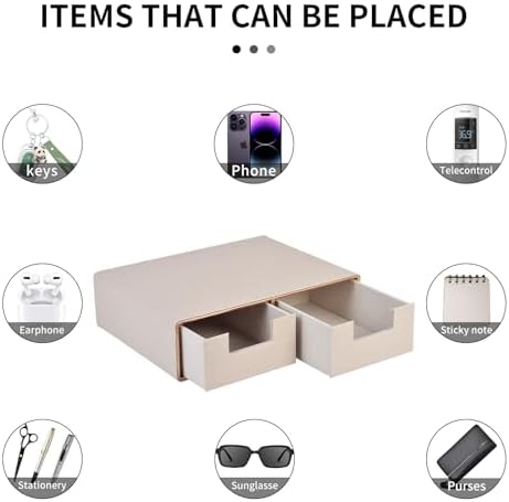 Linen Leather Desk Organizer with Drawers－Mini Desktop Drawer Organizer Stackable－Multifunctional Tabletop Organization Storage Box for Office Supplies Home Vanity Toiletries (Beige, 2-drawers) - Image 7