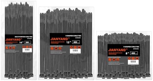 Zip Ties Assorted Size,8+12+14 Inch V-Shaped Toothed Double Sided Toothed,100 LBS Tensile Strength Heavy Duty Cable Wire Ties More Durable Nylon Tie Wraps for Indoor Outdoor（1000 Pack） by JIANYANG