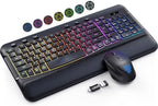Wireless Keyboard Mouse Set, 9 RGB Backlit, Wrist Rest,Wave Quiet Keys by VEILZOR
