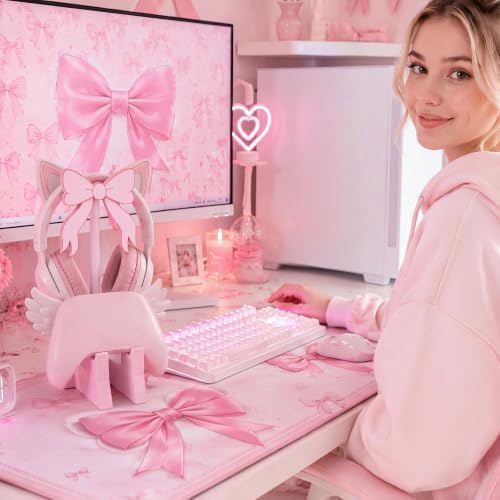 Mifoci Pink Bow Headphone Stand with Gaming Controller Holder - Image 5