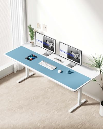 YSAGi Leather Desk Protector, Office Mat, Large Mouse Mat, Non-Slip PU Leather Blotter, Laptop Desk Mat, Waterproof Writing Pad for Office and Home(Sea Blue, 63" x 17.2") - Image 3